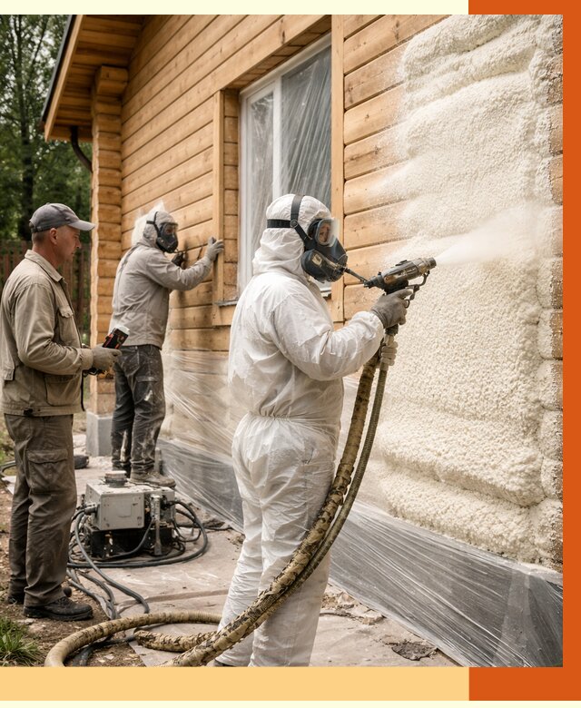 Утепление дома из бруса ППУ в Кирово-чепецке от 4186 руб/м2 под ключ | ТепломастерКрв