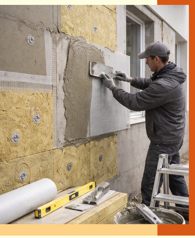 Утепление фасада под штукатурку в Кирово-чепецке от 4567 руб/м2 — монтаж пенопластом и минватой | ТепломастерКрв