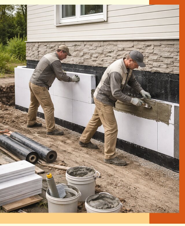 Утепление фундамента снаружи в Кирово-чепецке от 4567 руб. за м² | ТепломастерКрв