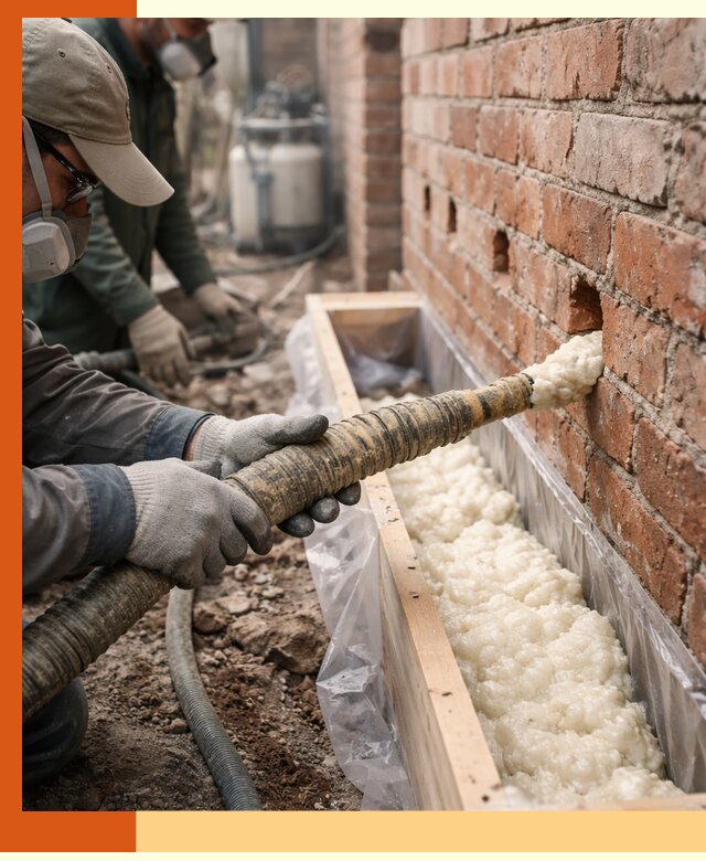 Заливка ППУ в пустоты кирпичной стены в Кирово-чепецке