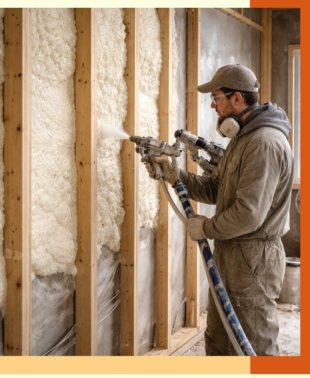 Утепление каркасной стены ППУ в Кирово-чепецке от 4621 руб./м2 под ключ | ТепломастерКрв