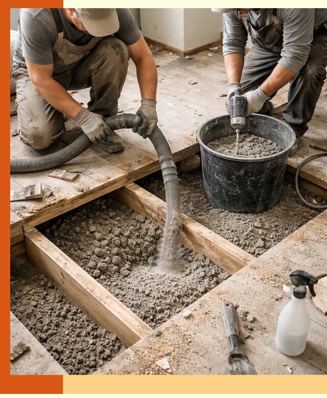 Заполнение пустот пола в Кирово-чепецке полиуретаном и пенополистиролом