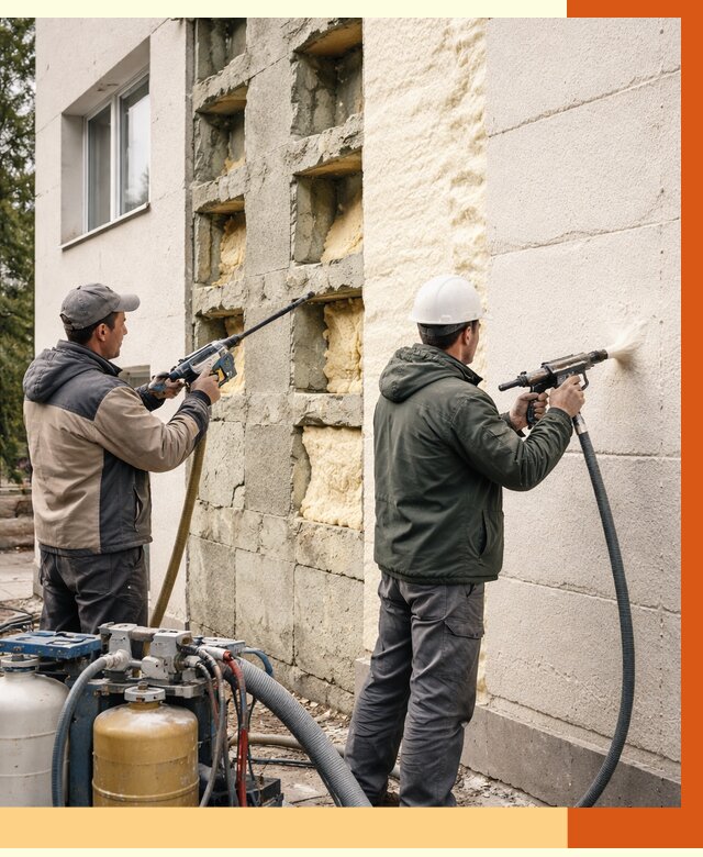 Заполнение пустот фасада в Кирово-чепецке от 4893 руб. — утепление пустот облицовки | ТепломастерКрв