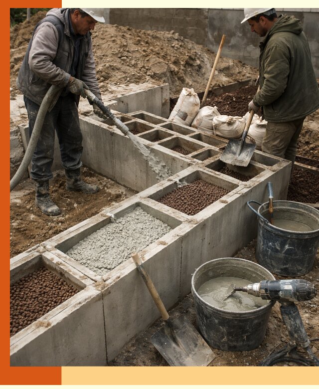 Заполнение полостей фундамента в Кирово-чепецке герметичным утеплением и повышением прочности