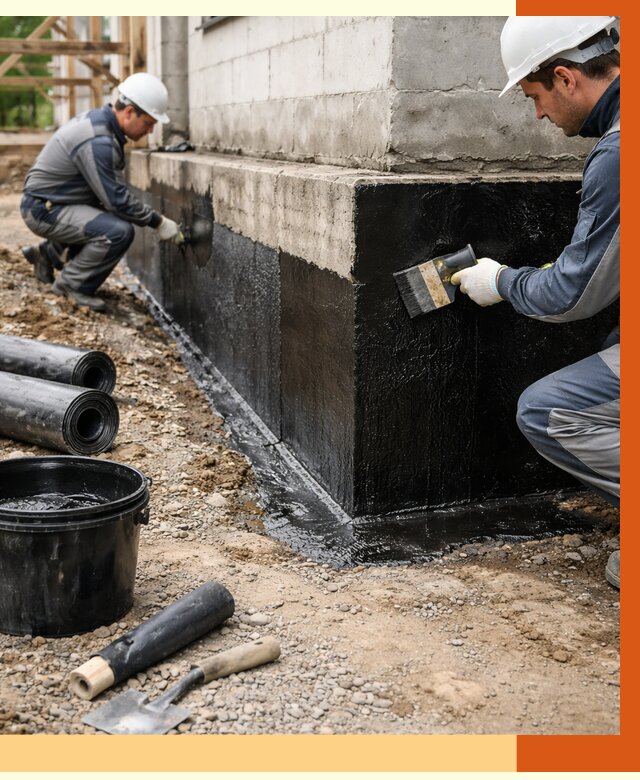 Гидроизоляция фундамента в Кирово-чепецке от 1359 руб. — профессионально, под ключ | ТепломастерКрв